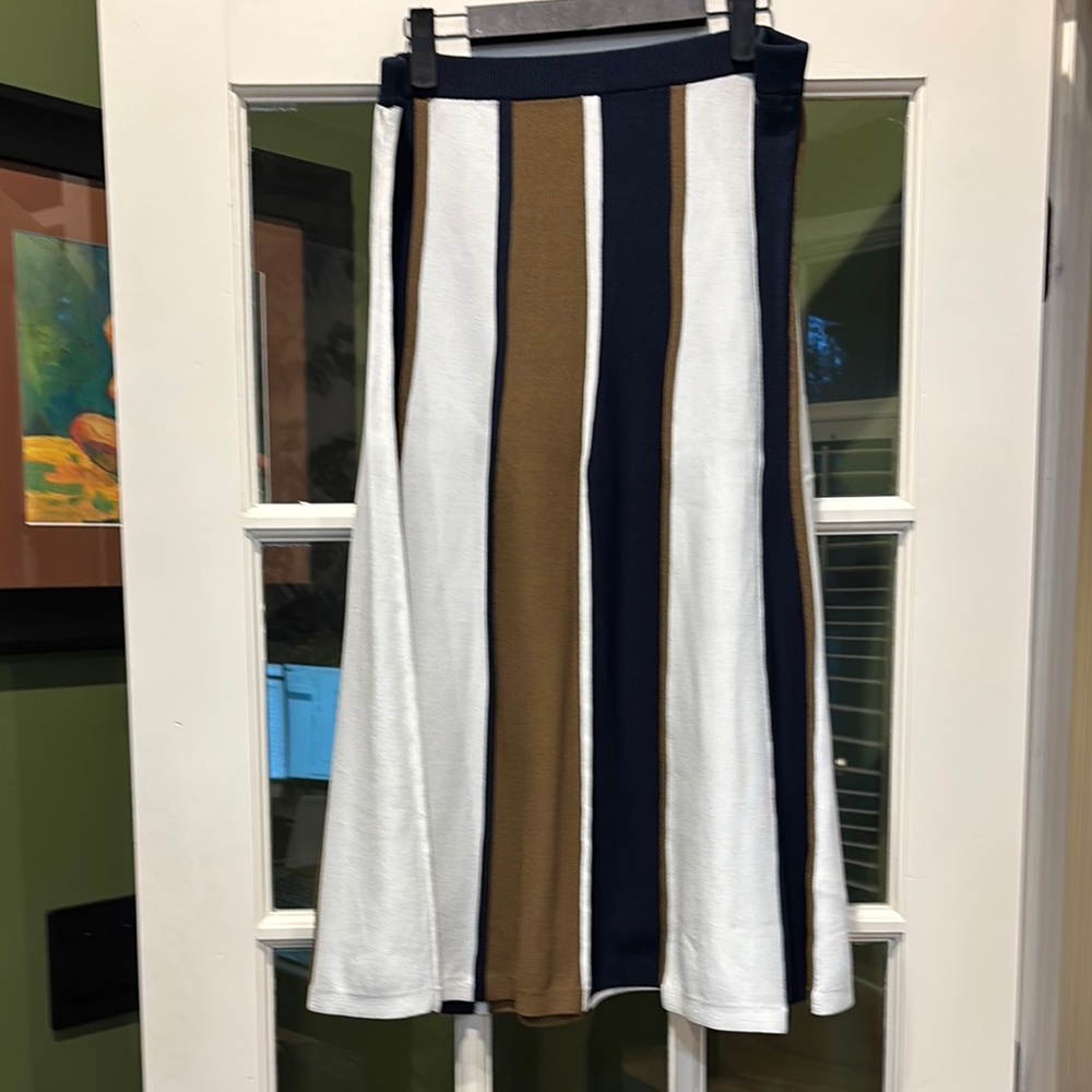 J Crew Striped A-Line Skirt - White, Brown, and Black